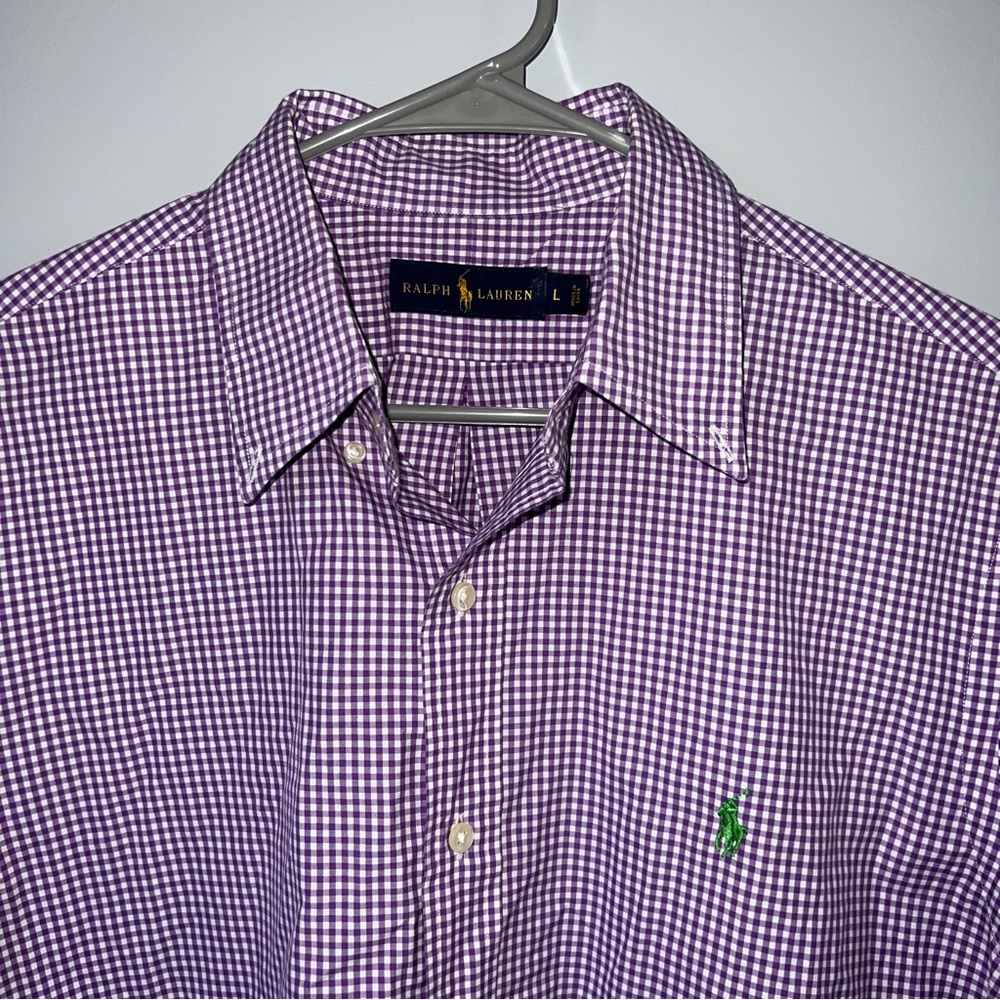 Ralph Lauren MENS Short Sleeve Button Up Purple Checkered Size Large